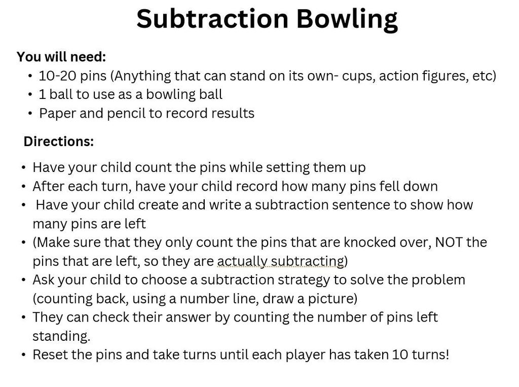 Subtraction Bowling Activity