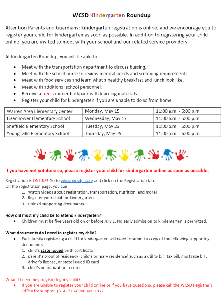 Kindergarten Roundup Parent Letter May 2023