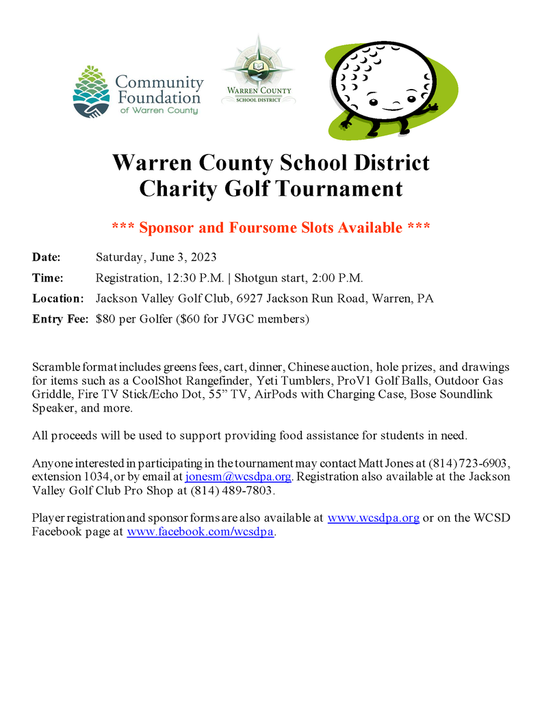 Warren County School District Charity Golf Tournament Poster